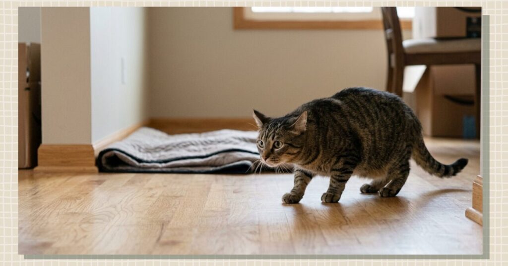 新しい環境で落ち着かない様子の猫